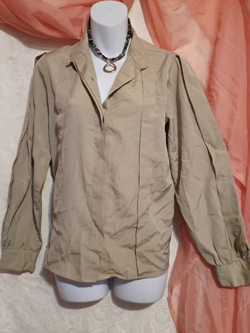 JH Collectibles Ladies Khaki Button-Front Style Long Sleeve Shirt